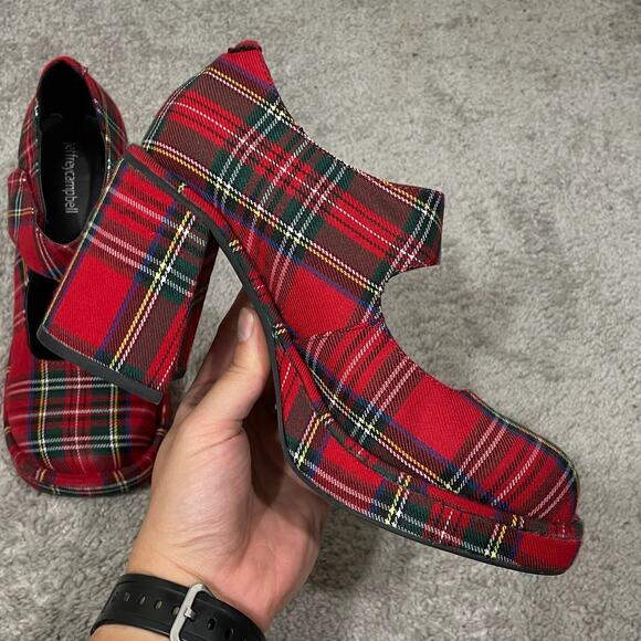 Jeffrey Campbell Umino Plaid Platform Mary Jane Pump Womens Size 8 Christmas Red - Picture 5 of 11